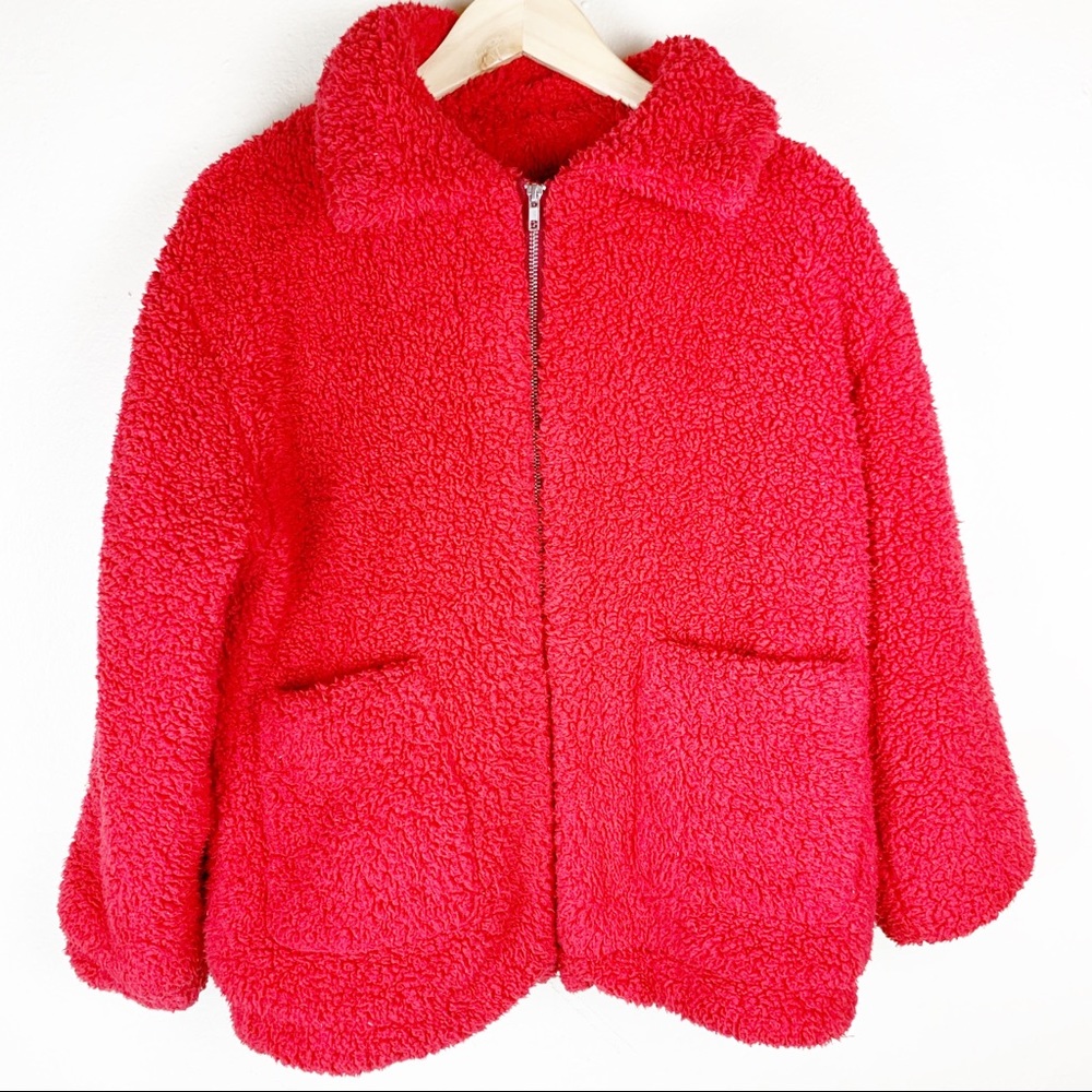 Red Teddy Coat size small (oversized)